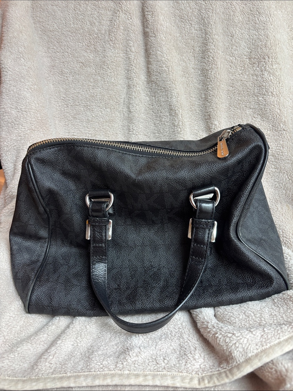 Michael Kors Black Pebbled Leather Shoulder Bag with Silver Hardware